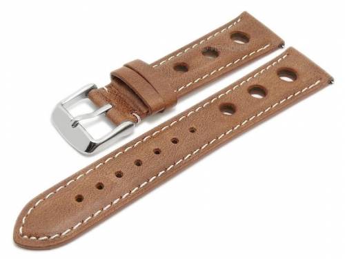 Meyhofer EASY-CLICK Uhrenarmband -Castletown- 24mm hellbraun Leder Racing-Look helle Naht (Schlie�enansto� 22 mm) - Bild vergr��ern 