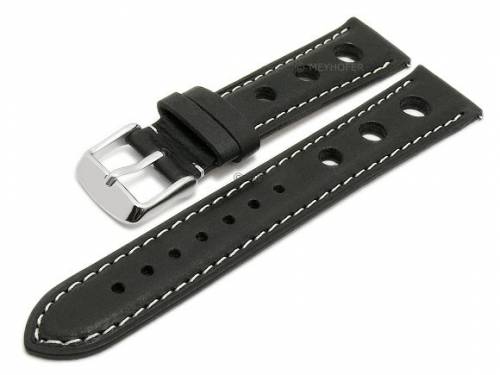 Meyhofer EASY-CLICK Uhrenarmband -Castletown- 24mm schwarz Leder Racing-Look helle Naht (Schlie�enansto� 22 mm) - Bild vergr��ern 