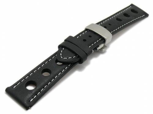 Meyhofer EASY-CLICK Uhrenarmband -Stavelot- 20mm schwarz Leder Racing-Look Butterflyfaltschlie�e (Schlie�enansto� 18 mm) - Bild vergr��ern 