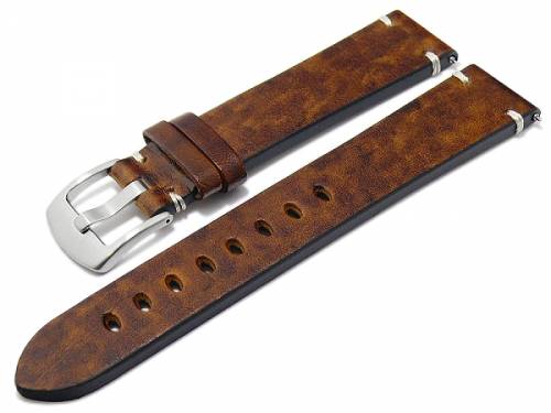 Meyhofer EASY-CLICK Uhrenarmband -Aspen- 18mm dunkelbraun Leder Vintage-Look helle Naht (Schlie�enansto� 18 mm) - Bild vergr��ern 