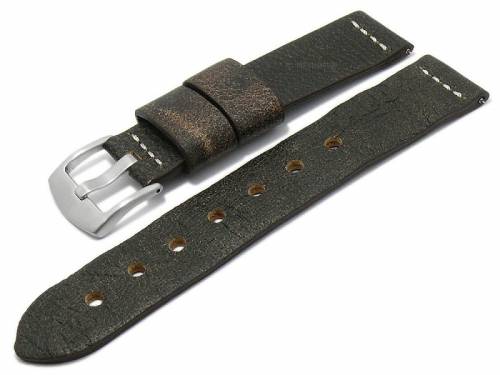 Meyhofer EASY-CLICK Uhrenarmband -Blairsburg- 22mm antikbraun Hirschleder Antik-Look helle Naht (Schlie�enansto� 22 mm) - Bild vergr��ern 