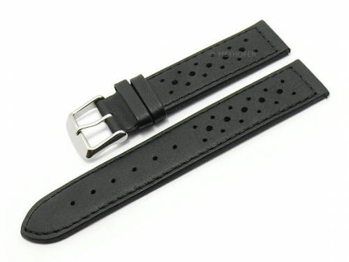 Meyhofer EASY-CLICK Uhrenarmband -Alton Classic- 22mm schwarz Leder Racing-Look abgenht (Schlieenansto 20 mm) - Bild vergrern 