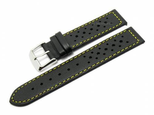Meyhofer EASY-CLICK Uhrenarmband -Alton Special- 18mm schwarz Leder Racing-Look gelbe Naht (Schlie�enansto� 18 mm) - Bild vergr��ern 