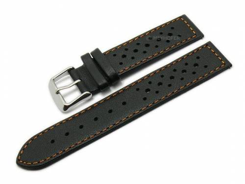 Meyhofer EASY-CLICK Uhrenarmband -Alton Special- 22mm schwarz Leder Racing-Look orange Naht (Schlie�enansto� 20 mm) - Bild vergr��ern 