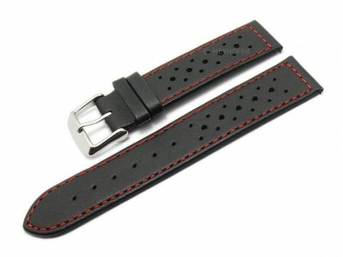 Meyhofer EASY-CLICK Uhrenarmband -Alton Special- 18mm schwarz Leder Racing-Look rote Naht (Schlieenansto 18 mm) - Bild vergrern 