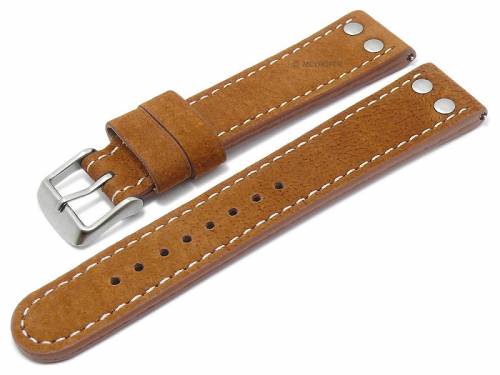 Meyhofer EASY-CLICK Uhrenarmband XL -Prades- 22mm hellbraun B�ffelleder Aviator-Look helle Naht (Schlie�enansto� 20 mm) - Bild vergr��ern 