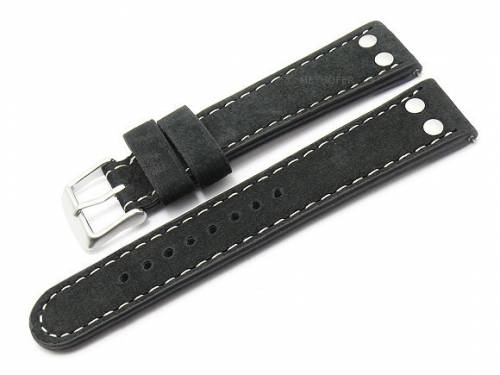 Meyhofer EASY-CLICK Uhrenarmband XL -Prades- 22mm schwarz B�ffelleder Aviator-Look helle Naht (Schlie�enansto� 20 mm) - Bild vergr��ern 