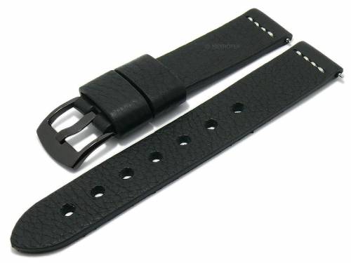 Meyhofer EASY-CLICK Uhrenarmband -Wildwood- 20mm schwarz Leder Antik-Look helle Naht (Schlie�enansto� 20 mm) - Bild vergr��ern 
