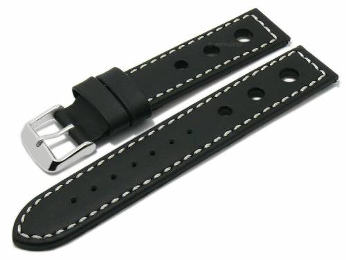 Meyhofer EASY-CLICK Uhrenarmband -Faborg- 22mm schwarz Leder Racing-Look helle Naht (Schlie�enansto� 20 mm) - Bild vergr��ern 