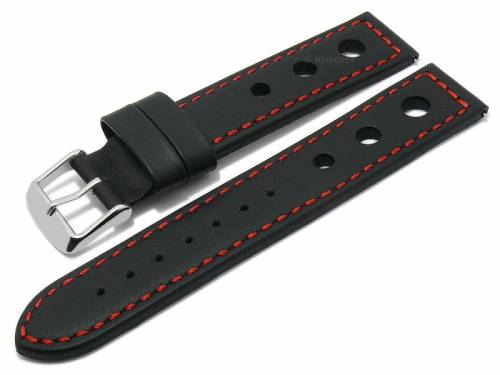 Meyhofer EASY-CLICK Uhrenarmband -Faborg- 22mm schwarz Leder Racing-Look rote Naht (Schlie�enansto� 20 mm) - Bild vergr��ern 