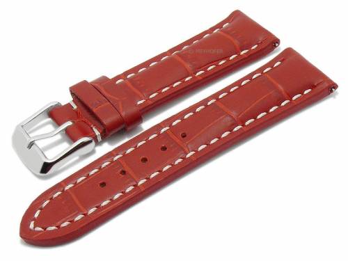 Meyhofer EASY-CLICK Uhrenarmband XS -Catania- 20mm rot Leder Alligator-Pr�gung helle Naht (Schlie�enansto� 18 mm) - Bild vergr��ern 