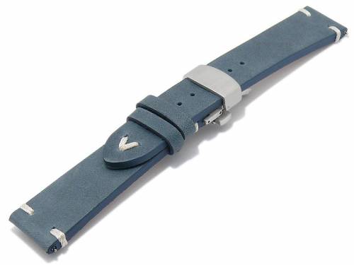 Meyhofer EASY-CLICK Uhrenarmband -Overland- 20mm dunkelblau Leder helle Naht mit Faltschlie�e (Schlie�enansto� 18 mm) - Bild vergr��ern 