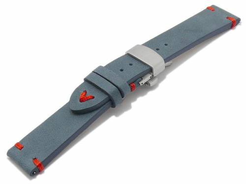 Meyhofer EASY-CLICK Uhrenarmband -Overland- 20mm dunkelblau Leder rote Naht mit Faltschlie�e (Schlie�enansto� 18 mm) - Bild vergr��ern 