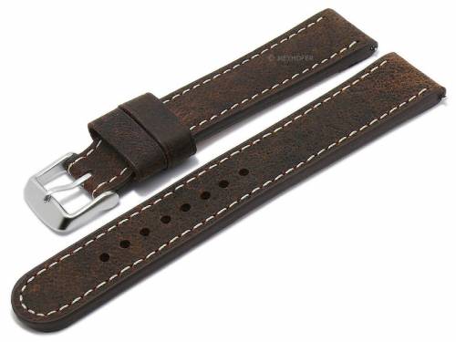 Meyhofer EASY-CLICK Uhrenarmband XL -Gobi- 22mm dunkelbraun Kamelleder helle Naht (Schlie�enansto� 20 mm) - Bild vergr��ern 