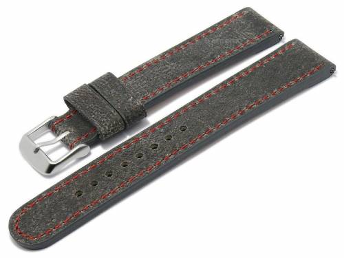 Meyhofer EASY-CLICK Uhrenarmband XL -Gobi- 24mm dunkelgrau Kamelleder rote Naht (Schlie�enansto� 22 mm) - Bild vergr��ern 