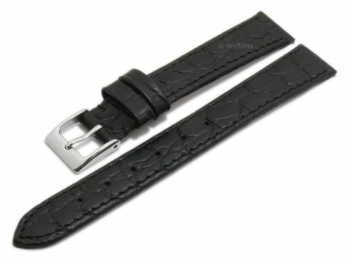 Meyhofer EASY-CLICK Uhrenarmband -Santos- 12mm schwarz Leder Kroko-Pr�gung abgen�ht (Schlie�enansto� 10 mm) - Bild vergr��ern 