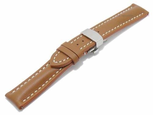 Meyhofer EASY-CLICK Uhrenarmband -Loano- 22mm hellbraun Leder mit Faltschlie�e helle Naht (Schlie�enansto� 20 mm) - Bild vergr��ern 