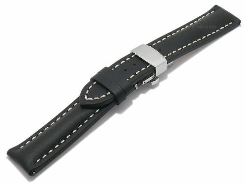 Meyhofer EASY-CLICK Uhrenarmband -Loano- 18mm schwarz Leder mit Faltschlie�e helle Naht (Schlie�enansto� 16 mm) - Bild vergr��ern 