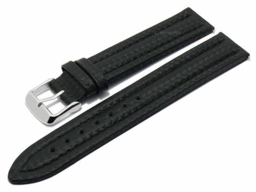 Meyhofer EASY-CLICK Uhrenarmband -Kandava- 18mm schwarz Leder Carbon-Look abgenht (Schlieenansto 18 mm) - Bild vergrern 