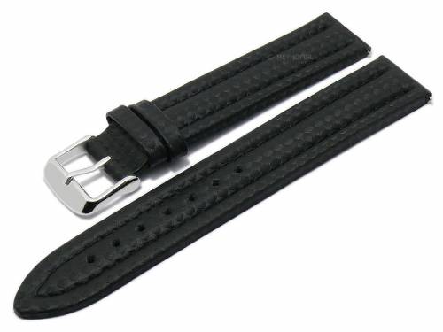 Meyhofer EASY-CLICK Uhrenarmband -Kandava- 20mm schwarz Leder Carbon-Look abgen�ht (Schlie�enansto� 20 mm) - Bild vergr��ern 