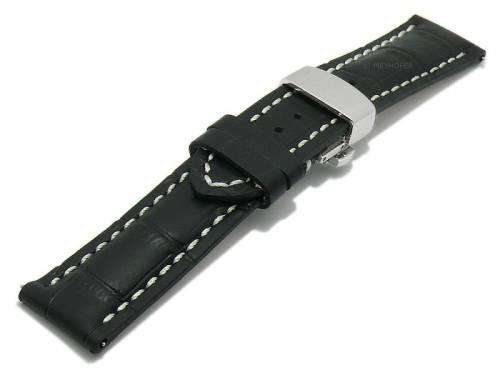 Meyhofer EASY-CLICK Uhrenarmband XS -Pirmasens- 24mm schwarz Leder Alligator-Pr�g. Faltschlie�e (Schlie�enansto� 20 mm) - Bild vergr��ern 