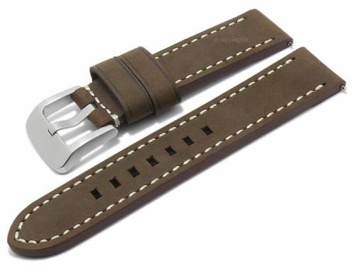 Meyhofer EASY-CLICK Uhrenarmband -Ridgeway- 22mm dunkelbraun Leder Vintage-Look helle Naht (Schlie�enansto� 22 mm) - Bild vergr��ern 