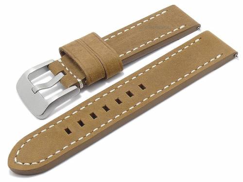 Meyhofer EASY-CLICK Uhrenarmband -Ridgeway- 24mm hellbraun Leder Vintage-Look helle Naht (Schlie�enansto� 24 mm) - Bild vergr��ern 