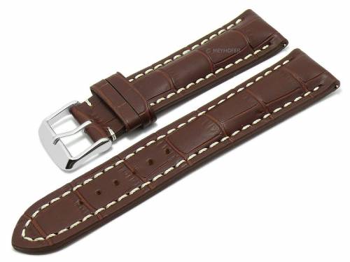 Meyhofer EASY-CLICK Uhrenarmband -Lanus- 18mm dunkelbraun Leder Alligator-Pr�gung helle Naht (Schlie�enansto� 16 mm) - Bild vergr��ern 
