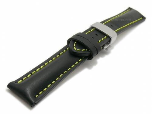 Meyhofer EASY-CLICK Uhrenarmband -Antibes- 18mm schwarz Leder Faltschlie�e geb�rstet gelbe Naht (Schlie�enansto� 16 mm) - Bild vergr��ern 