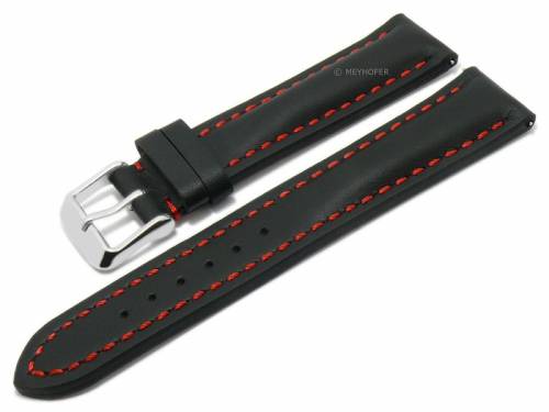 Meyhofer EASY-CLICK Uhrenarmband -Rumford- 24mm schwarz Leder rote Naht (Schlie�enansto� 20 mm) - Bild vergr��ern 