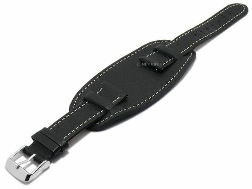 Meyhofer EASY-CLICK Uhrenarmband -Brest- 24mm schwarz Leder genarbt mit Lederunterlage (Schlieenansto 22 mm) - Bild vergrern 