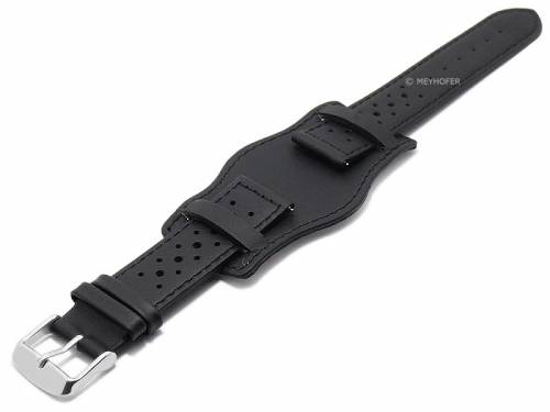 Meyhofer EASY-CLICK Uhrenarmband -Cabourg- 20mm schwarz Leder Racing-Look mit Lederunterlage (Schlie�enansto� 20 mm) - Bild vergr��ern 