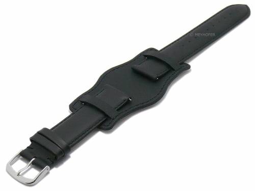 Meyhofer EASY-CLICK Uhrenarmband -Dunkirk- 21mm schwarz Leder glatt mit Lederunterlage (Schlie�enansto� 20 mm) - Bild vergr��ern 