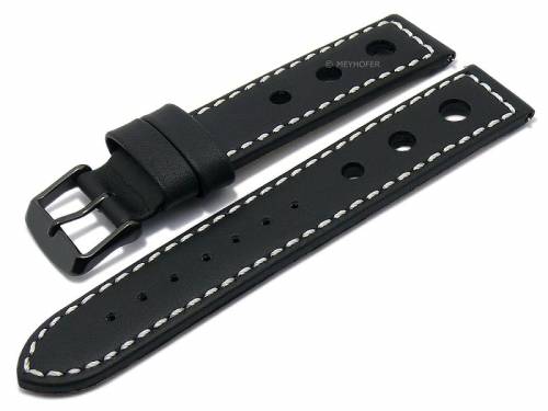 Meyhofer EASY-CLICK Uhrenarmband -Padborg- 20mm schwarz Leder Racing-Look helle Naht (Schlie�enansto� 20 mm) - Bild vergr��ern 