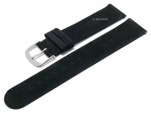 Meyhofer EASY-CLICK Uhrenarmband -Bridgewater- 20mm schwarz Leder velourartig ohne Naht (Schlie�enansto� 20 mm) - Bild vergr��ern 