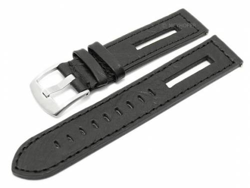 ABVERKAUF: Meyhofer EASY-CLICK Uhrenarmband -Cordoba- 22mm schwarz Leder genarbt Racing-Look (Schlieenansto 22 mm) - Bild vergrern 