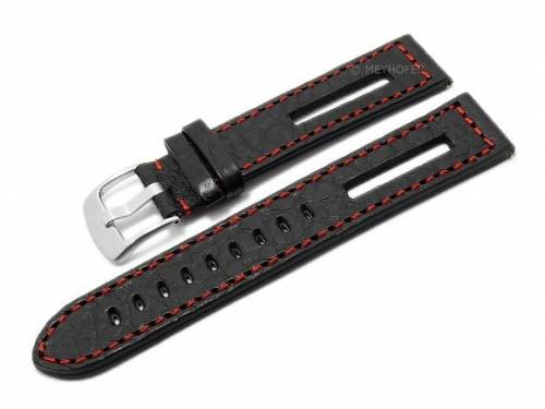 ABVERKAUF: Meyhofer EASY-CLICK Uhrband -Cordoba- 22mm schwarz Leder Racing-Look rote Naht (Schlie�enansto� 22 mm) - Bild vergr��ern 