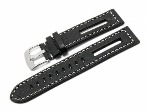 ABVERKAUF: Meyhofer EASY-CLICK Uhrband -Cordoba- 22mm schwarz Leder Racing-Look helle Naht (Schlieenansto 22 mm) - Bild vergrern 
