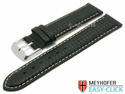 Meyhofer EASY-CLICK Uhrenarmband -Erie- 20mm schwarz Leder Karbon-Look helle Naht (Schlie�enansto� 20 mm) - Bild vergr��ern 