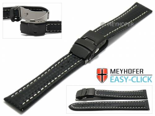 Meyhofer EASY-CLICK Uhrenarmband -Liard- 24mm schwarz Leder Karbon-Look helle Naht Faltschlie�e (Schlie�enansto� 22 mm) - Bild vergr��ern 