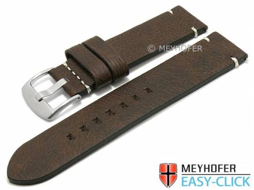 Meyhofer EASY-CLICK Uhrenarmband -Midvale- 24mm dunkelbraun Leder Vintage-Look helle Naht (Schlie�enansto� 24 mm) - Bild vergr��ern 