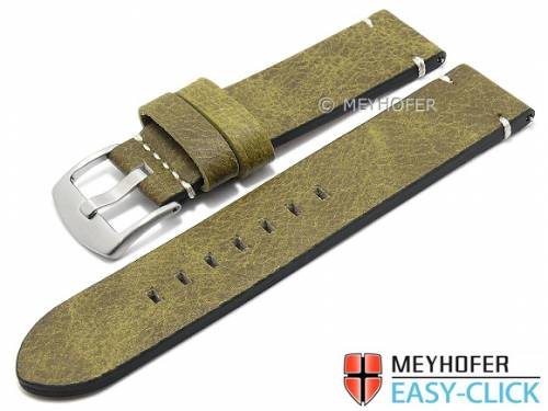 Meyhofer EASY-CLICK Uhrenarmband -Midvale- 20mm olivgr�n Leder Vintage-Look helle Naht (Schlie�enansto� 20 mm) - Bild vergr��ern 