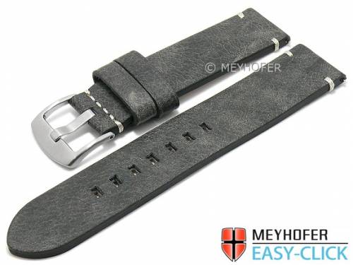 Meyhofer EASY-CLICK Uhrenarmband -Midvale- 20mm antikschwarz Leder Vintage-Look helle Naht (Schlie�enansto� 20 mm) - Bild vergr��ern 