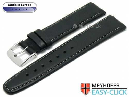 Meyhofer EASY-CLICK Uhrenarmband -Maribor Classic- 16mm schwarz Leder glatt graue Naht (Schlie�enansto� 14 mm) - Bild vergr��ern 