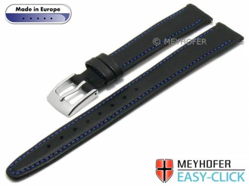 Meyhofer EASY-CLICK Uhrenarmband -Maribor Special- 14mm schwarz Leder glatt blaue Naht (Schlie�enansto� 12 mm) - Bild vergr��ern 