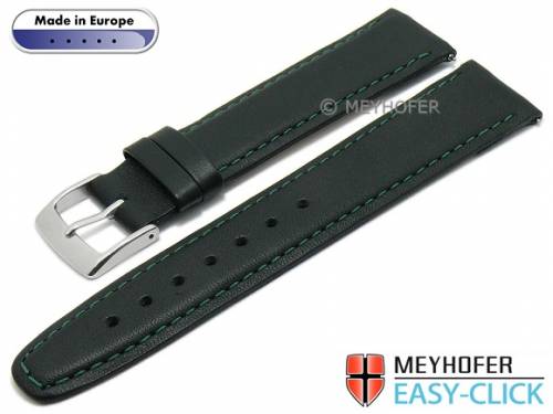 Meyhofer EASY-CLICK Uhrenarmband -Maribor Special- 16mm schwarz Leder glatt gr�ne Naht (Schlie�enansto� 14 mm) - Bild vergr��ern 