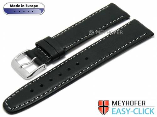 Meyhofer EASY-CLICK Uhrenarmband -Maribor- 16mm schwarz Leder glatt helle Naht (Schlie�enansto� 14 mm) - Bild vergr��ern 