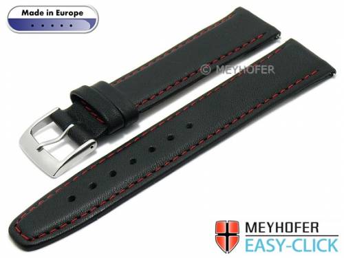 Meyhofer EASY-CLICK Uhrenarmband -Maribor Special- 20mm schwarz Leder glatt rote Naht (Schlie�enansto� 18 mm) - Bild vergr��ern 