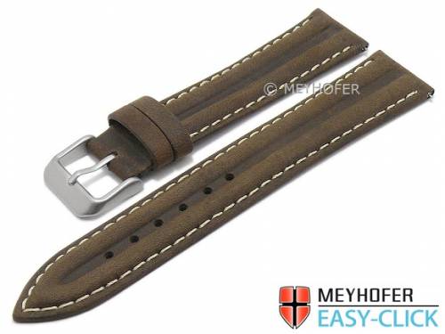 Meyhofer EASY-CLICK Uhrenarmband -Paraiba- 18mm dunkelbraun Leder Vintage-Look helle Naht (Schlie�enansto� 16 mm) - Bild vergr��ern 
