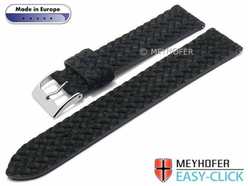 Meyhofer EASY-CLICK Uhrenarmband -Pollino- 22mm schwarz Leder Flechtoptik ohne Naht (Schlie�enansto� 20 mm) - Bild vergr��ern 
